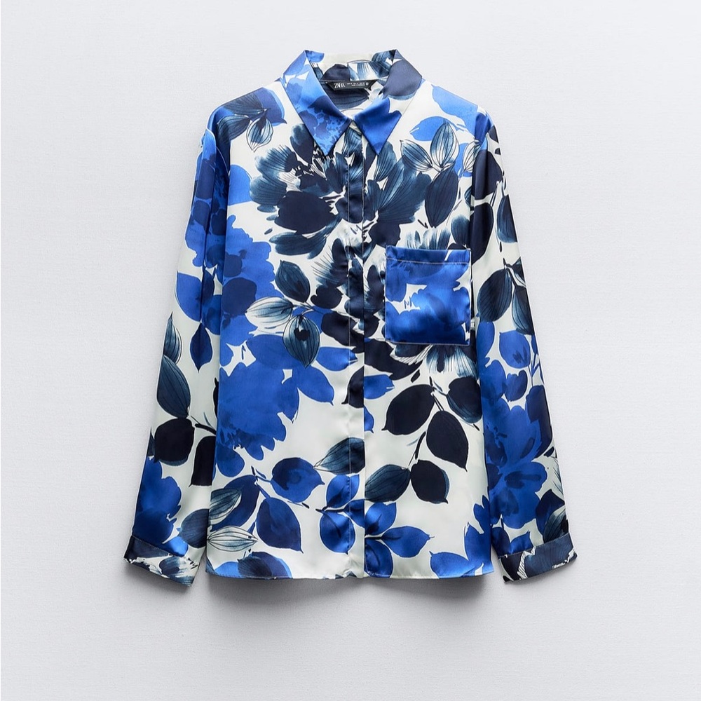 Zara floral print satin shirt - Picture 1 of 4